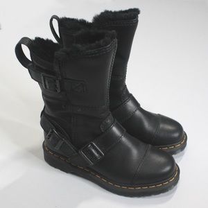 DR MARTENS KRISTY Combat Moto MID BOOTS Lined Faux Fur Winter Women's sz 7 Shoes